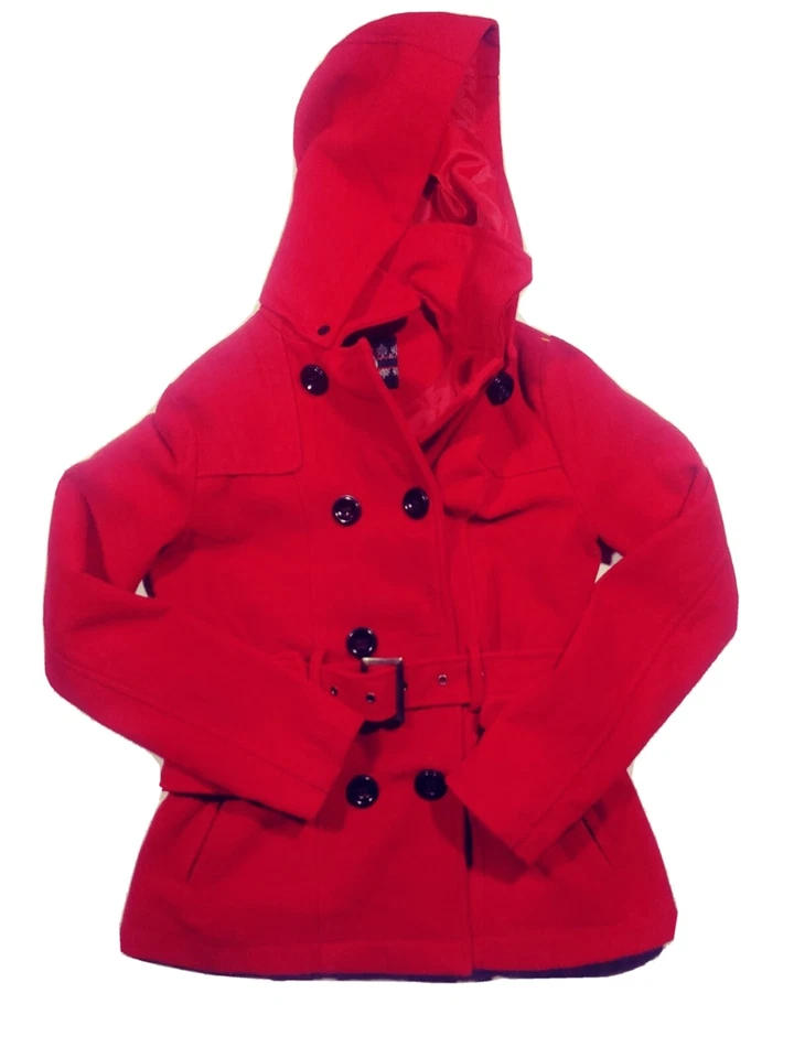 YMI США Peacoat женщин средний красный шерсти подпоясанный с капюшоном куртки на пуговицах - Изображение 2 из 4