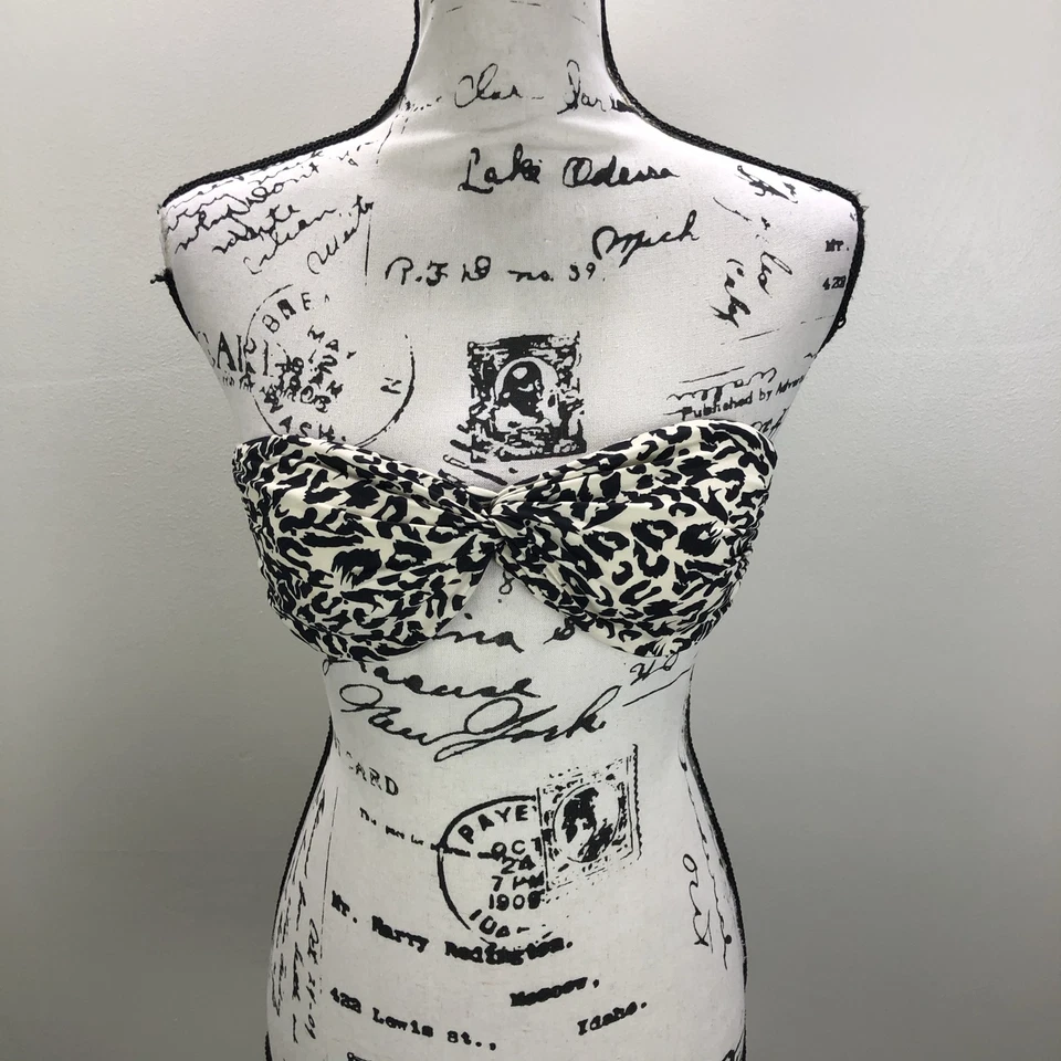 H&M Strapless Tie Neck Brown Animal Print Bikini Top Women's Size 6 - Image 2 of 4