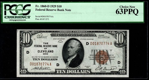 1929 $10 Federal Reserve Bank Note Cleveland FR.1860-D PCGS63 PPQ D01870774A - Picture 2 of 4