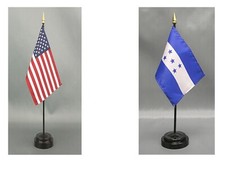 Made in the USA--1 American  1 Country Rayon 4"x6" Office Desk Flag  2 Stands