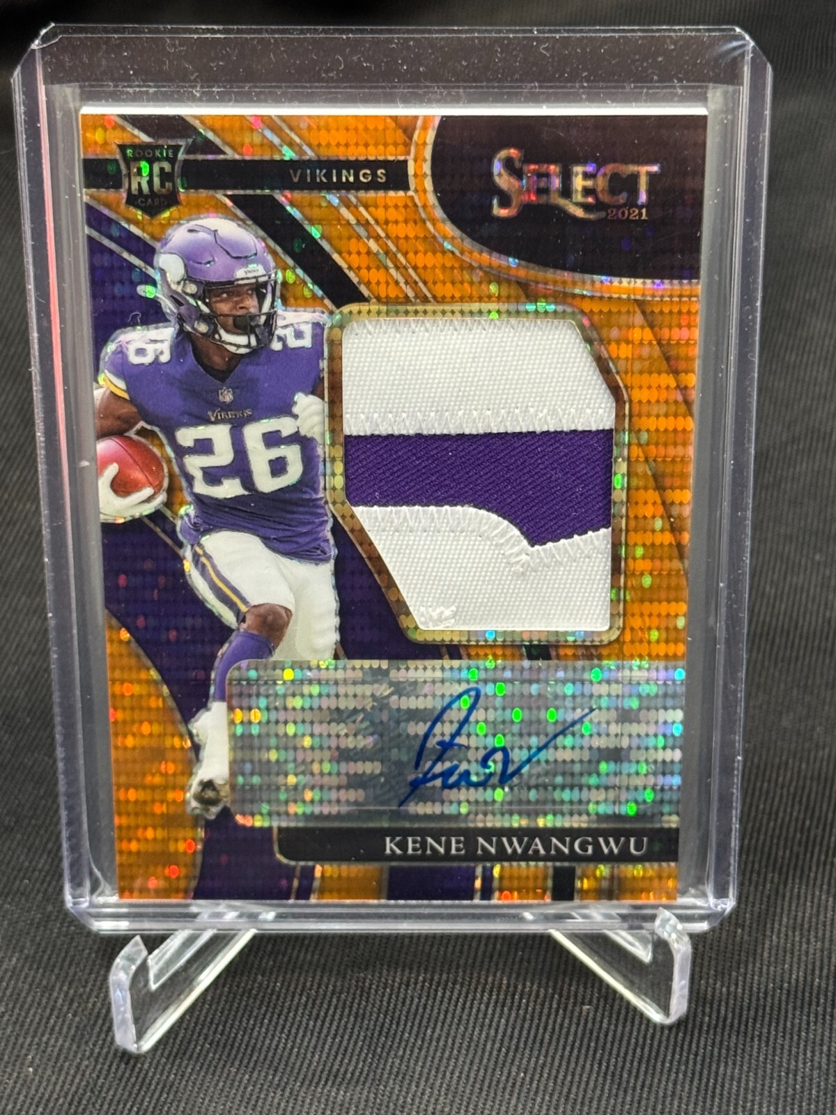 Kene Nwangwu Panini Select Jumbo Rookie Signature Swatches #JRSKNW Neon Orange Pulsar