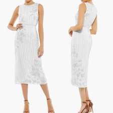 NWOT Mac Duggal Cocktail Tea Length Beaded Jewel white Sz 8