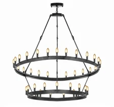 Elegance Wrought Iron Vintage Barn Metal  Castile Two-Tier Chandelier / Black