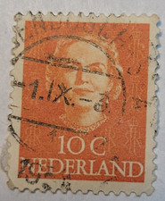 Netherlands Postage ~ Queen Juliana ~ Orang 10₵ Stamp ~Cancelled ~ 1949 ~ 11