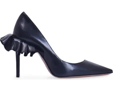 Andrea Wazen 105mm Size 41 Black Leather Rouches Pump NWB 