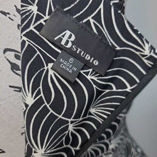 AB Studio Sheath Dress Womens 6 Black Leaf Floral Sleeveless Round Neck Back Zip - 第 6/8 張圖片