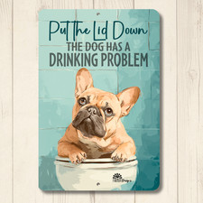 French Bulldog Sign Put the Lid Down funny bull dog metal bathroom frenchy