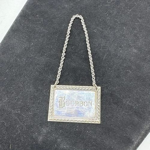 S Kirk & Son Sterling Silver Engraved "Bourbon" Bottle Label Vintage