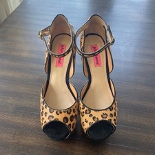 Betsey Johnson Leanah Platform Heels Leopard Calf Hair Black Womens Shoes