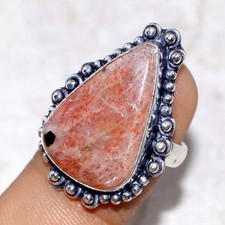 925 Silver Plated Sunstone Ring US 6 Everyday Wear Design New Year Vibes MJ