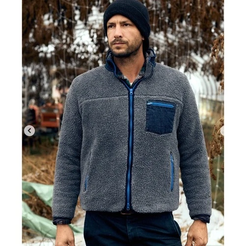 Imogene and Willie Mens Retro Sherpa Fleece Jacket Grey Indigo Full Zip L Denim - product listing photo