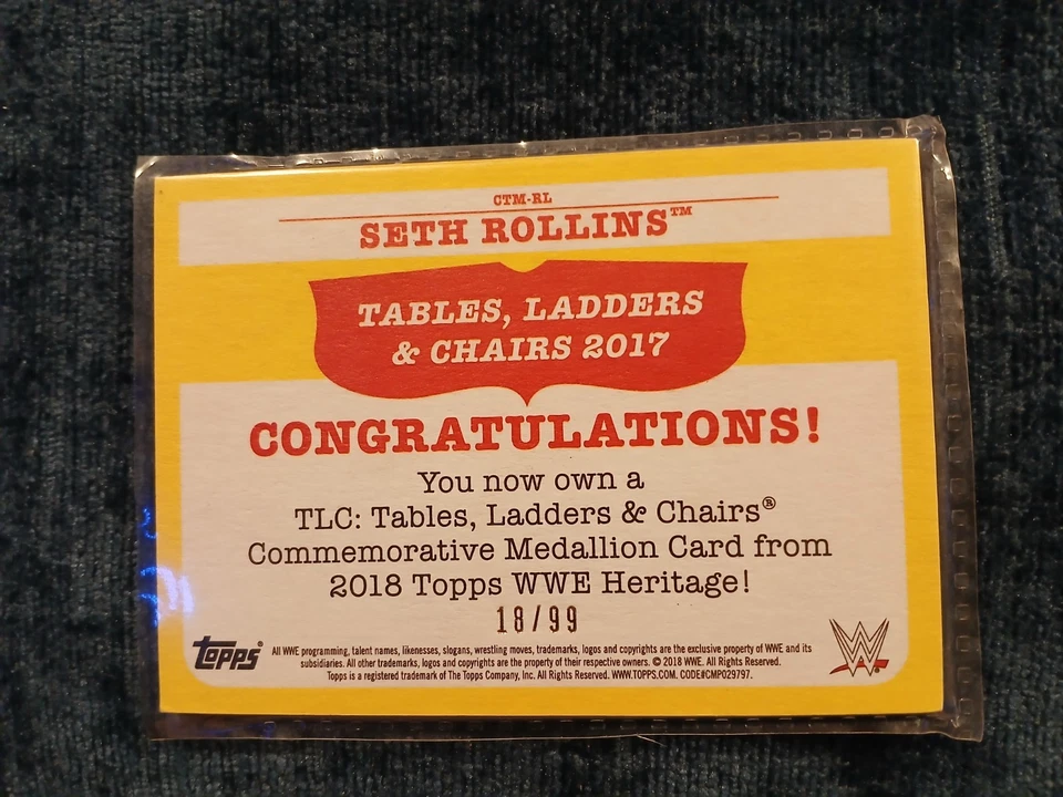 Seth Rollins TLC Commemorative Medallion Card From 2018Topps WWE Heritage! 18/99 - Image 2 of 2
