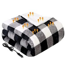 Heated Car Blanket, 12-Volt Electric Blanket Ordinary Model Grey Buffalo Plaid