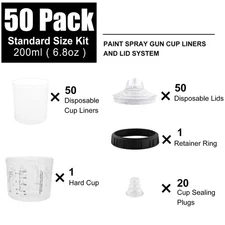 50 Pack Disposable Paint Spray Gun Cup Liners & Lid System Kits 200ML~800ML Cups