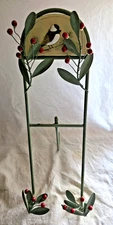 Green Metal Berries & Bird Easel Book Stand Art Rustic Farmhouse Decor Chickadee