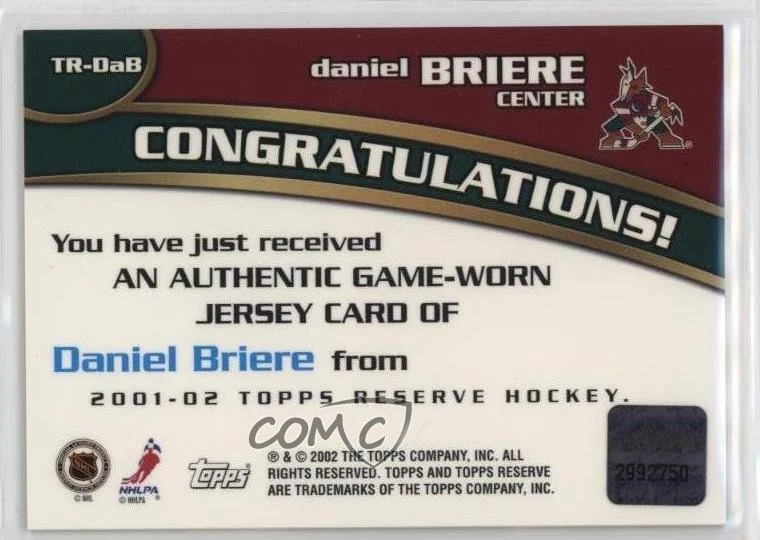 2001-02 Topps Reserve Game-Worn Jerseys Daniel Briere #TR-DaB - Image 2 of 2