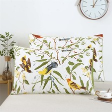 100 Cotton Pillowcases Standard 2 Pillow Cases Decorative Farmhouse Green Le...