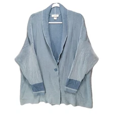 CJ Banks Cardigan Womens Plus 3X One Button Blue Knit Striped Coastal Long