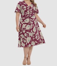 London Times Women's Purple Flutter-Sleeved Shirred Midi Dress Size 20W