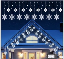 Christmas Snowflake Icicle Lights - 13ft 192LED Snowflake Drops, 12 Modes