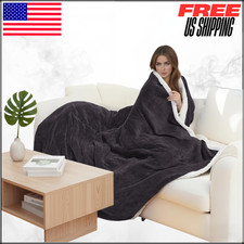 Heated Blanket Full Size Charcoal Gray Electric Flannel 10 Heat 12H Timer 72x84"