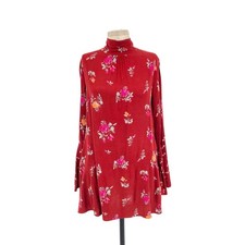 Free People Tate Tunic Dress in Vintage Combo Red Floral Print Size Medium