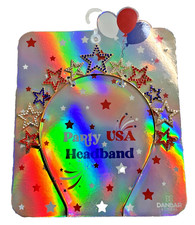 Star Headband RED WHITE BLUE RHINESTONES SILVER NIP