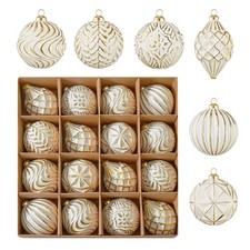 16Pcs Vintage Rustic Christmas Ball Ornaments - Large Shatterproof Neutral Ch...
