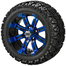(4) Golf Cart 20x10-12 Sierra Sport A/T Tires on 12x7 Black/Blue Tempest Wheels