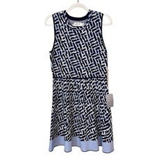 Eliza J NEW Fit & Flare Stretch Knit Sleeveless Sweater Dress Blue Multicolor PL