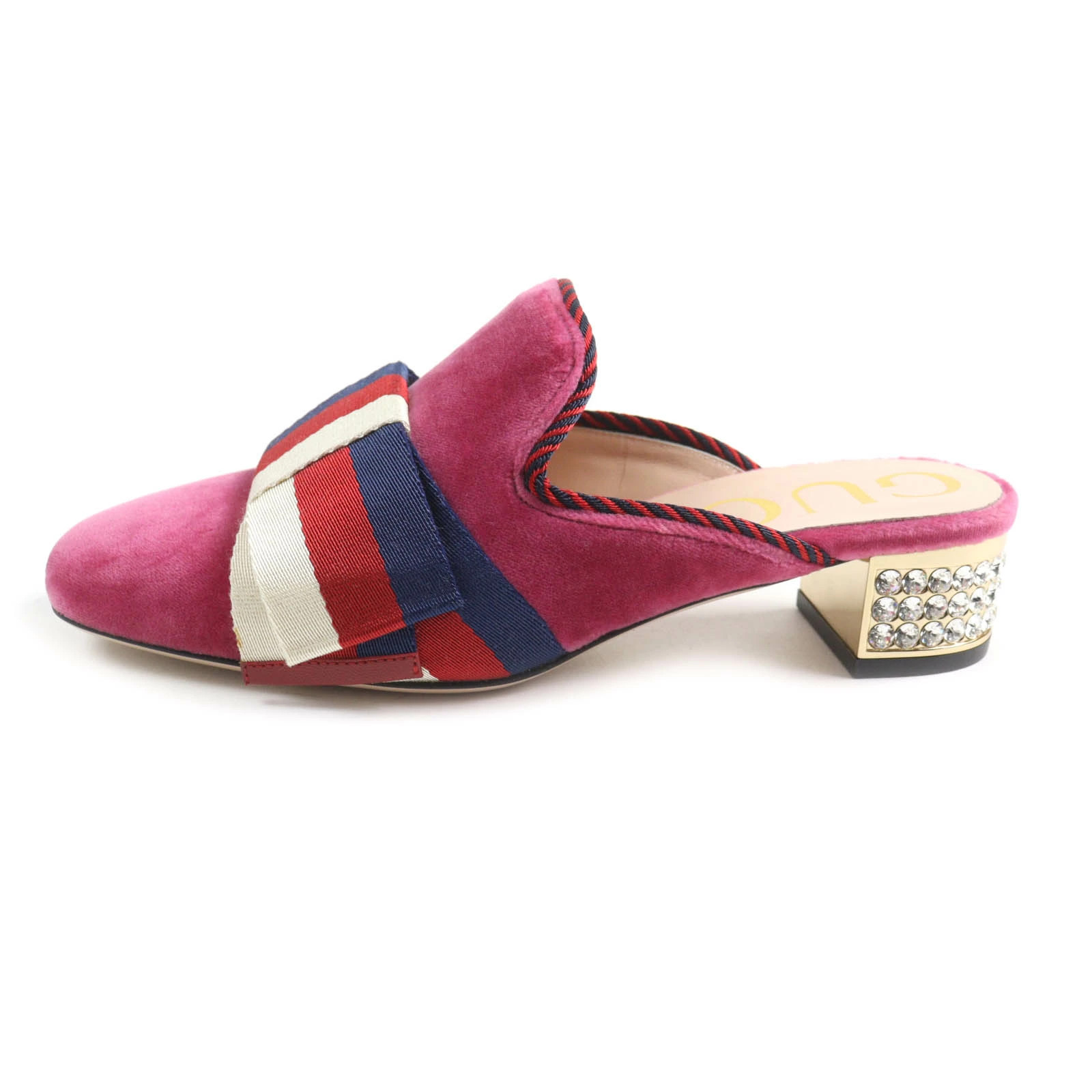 GUCCI 496562 Web ribbon bijou square toe velor mule sandals pink 35 and storage thumbnail 5