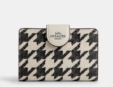 NWT COACH Medium Corner Zip Wallet In Houndstooth Print