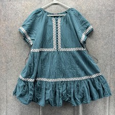 Madewell Dress Womens XL Green Linen Blend Flutter Sleeve Boho Swing A Line