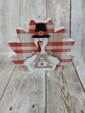 New "Give Thanks" Turkey Leaf Thanksgiving Fall Wood Cutout Block Sign Decor