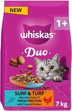 WHISKAS DUO Adult Dry Cat Food 7kg Surf & Turf 4.17 per kilo