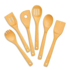  Bamboo Wooden Utensils Set for Kitchen, 6-Piece, Wooden Spoons for Cooking, 