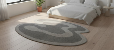 Handmade Tufted Rug - Unique Amoeba Shape Gray Carpet - Kashi Carpets Quality