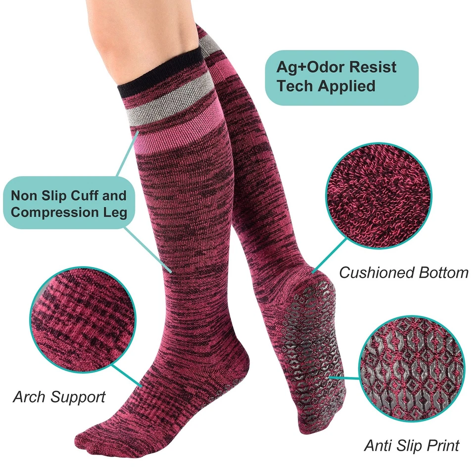 Women's 3 Pairs Purple Anti Skid Non Slip Odor Control Grips Compression Knee... - Image 2 of 4