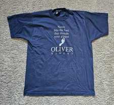 Vintage Screen Stars Best Polycotton Oliver Winery Blue T-Shirt Size XL