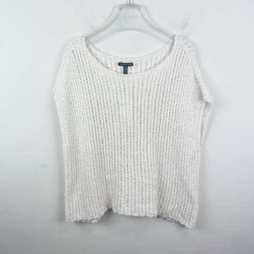 Eileen Fisher NEW Ecru Organic Cotton Eyelash Bateau Neck Cap Sleeve Top Sz XL - Picture 2 of 9