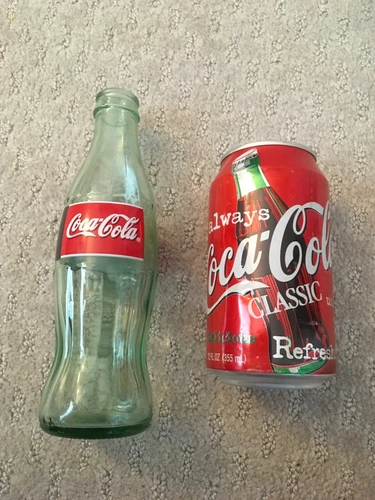 VINTAGE 1996 UNOPENED (Empty) COCA COLA CAN and OPENED GLASS BOTTLE Set