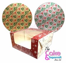 Christmas Cake Box and Board 8 Inch Festive Xmas Box and Board
