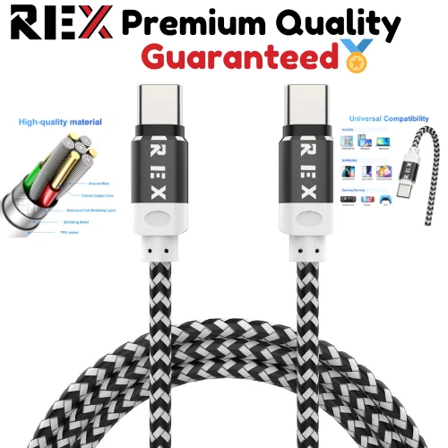 Type C to Type C Cable PD 60W Fast Charge Braided USB Lead LED 2M 3M For Samsung