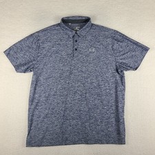 Under Armour Polo Shirt Men 2XL XXL Blue Heathered Performance Loose Heatgear EC