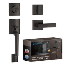 Front Door Handle Set Heavy Duty Square Door Lever Single Cylinder Deadbolt Co