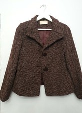 Soon Smart Short Wool Blend Jacket Blazer With Buttons Brown Melange Uk12 40 L