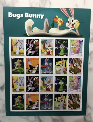 Forever Rabbit Stamp 2020USA #5494-5503 Forever Bugs Bunny - Sheet of 20 mint postage rabbit ...