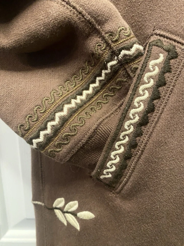 VERYRARE Y2K Lucky Brand Long Embroidered ZipUp Fur Hoodie Hippie Boho Festival - Image 3 of 4