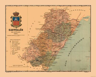 Historic Map - Castellon de la Plana Spain - Martine 1904 - 28.72 x 23