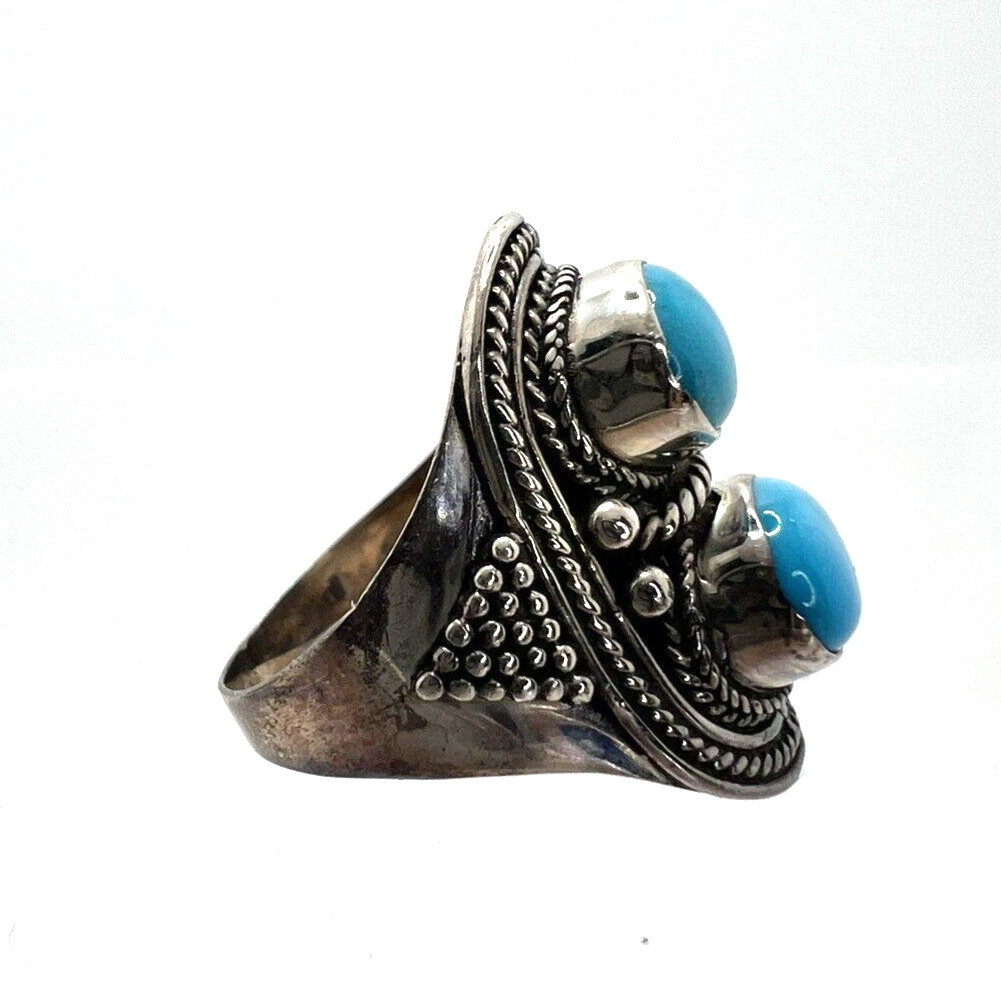 Solid Sterling Silver 925 Turquoise Stone Saddle … - image 6
